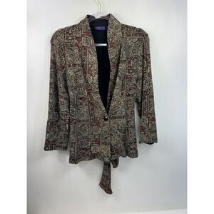 Metaphor Blazer Jacket Women's Sz L Black/Red/Gold Metallic Sparkle Long‎ Sleeve